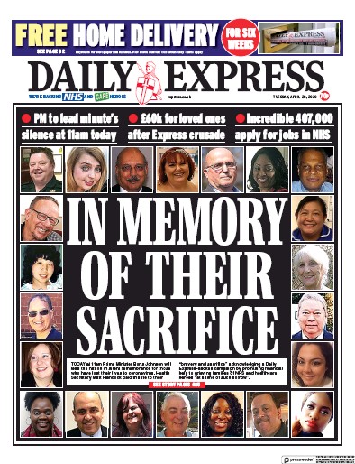 Daily Express Newspaper Front Page (UK) for 28 April 2020