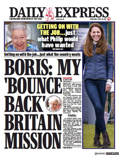 Daily Express Newspaper Front Page (UK) for 28 April 2021