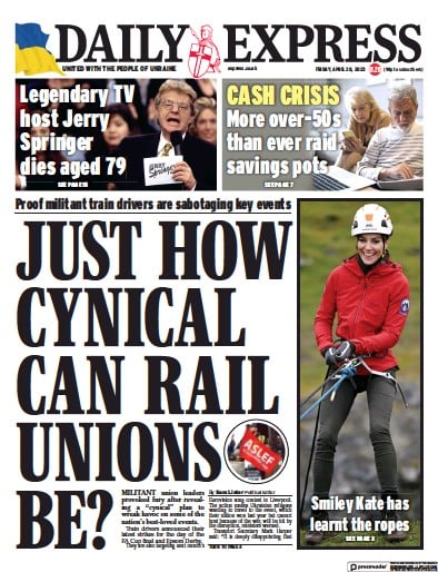 Daily Express Newspaper Front Page (UK) for 28 April 2023