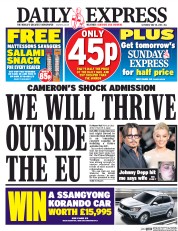 Daily Express (UK) Newspaper Front Page for 28 May 2016