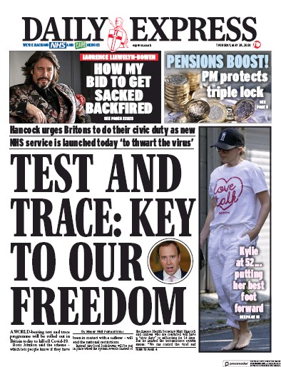 Daily Express Newspaper Front Page (UK) for 28 May 2020