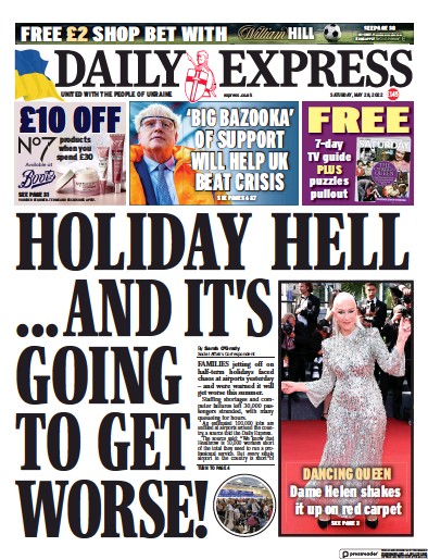 Daily Express Newspaper Front Page (UK) for 28 May 2022