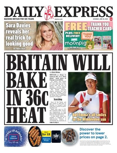 Daily Express Newspaper Front Page (UK) for 28 June 2025