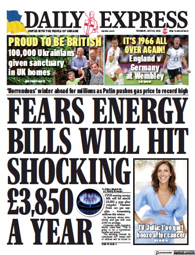 Daily Express Newspaper Front Page (UK) for 28 July 2022