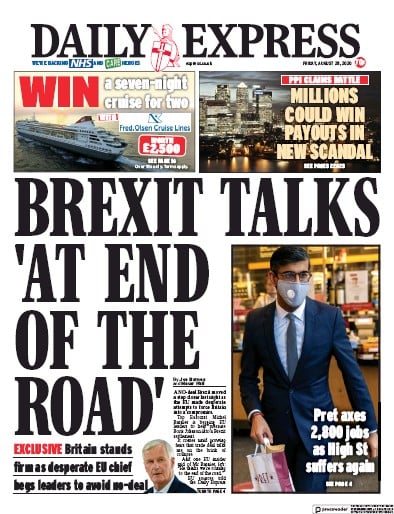Daily Express Newspaper Front Page (UK) for 28 August 2020