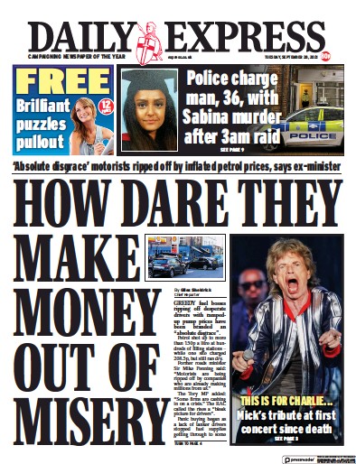 Daily Express Newspaper Front Page (UK) for 28 September 2021
