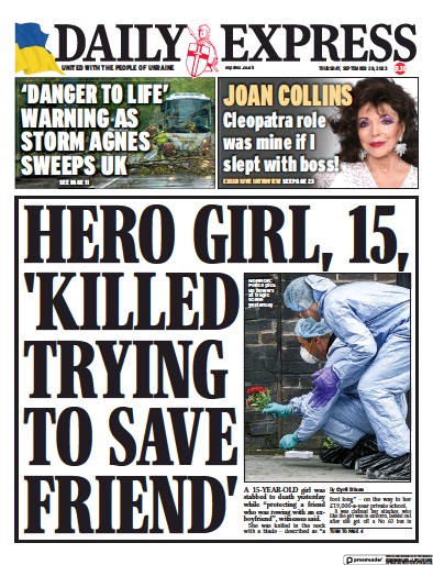 Daily Express Newspaper Front Page (UK) for 28 September 2023