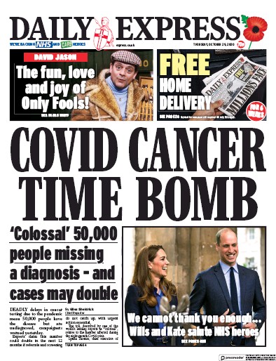 Daily Express Newspaper Front Page (UK) for 29 October 2020