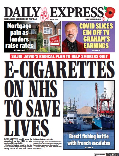 Daily Express Newspaper Front Page (UK) for 29 October 2021