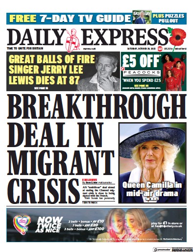 Daily Express Newspaper Front Page (UK) for 29 October 2022