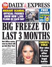 Daily Express (UK) Newspaper Front Page for 29 November 2013