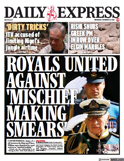 Daily Express Newspaper Front Page (UK) for 29 November 2023