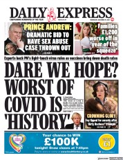 Daily Express (UK) Newspaper Front Page for 29 December 2021