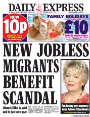 Daily Express (UK) Newspaper Front Page for 29 February 2016