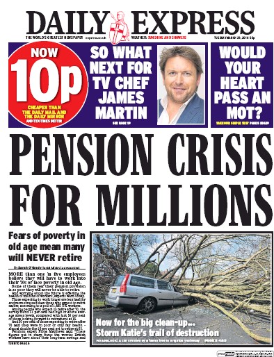 Daily Express Newspaper Front Page (UK) for 29 March 2016