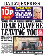 Daily Express (UK) Newspaper Front Page for 29 March 2017