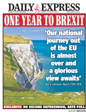 Daily Express (UK) Newspaper Front Page for 29 March 2018