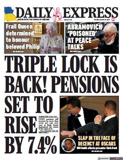 Daily Express Newspaper Front Page (UK) for 29 March 2022