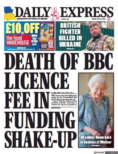 Daily Express Newspaper Front Page (UK) for 29 April 2022
