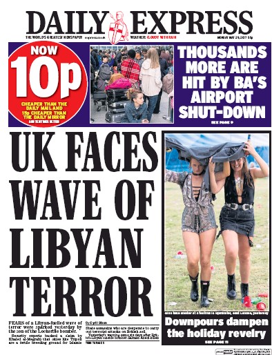 Daily Express Newspaper Front Page (UK) for 29 May 2017