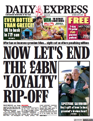 Daily Express Newspaper Front Page (UK) for 29 May 2021