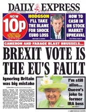Daily Express (UK) Newspaper Front Page for 29 June 2016