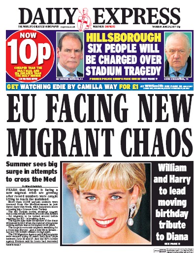Daily Express Newspaper Front Page (UK) for 29 June 2017