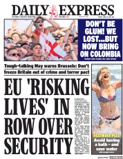 Daily Express (UK) Newspaper Front Page for 29 June 2018