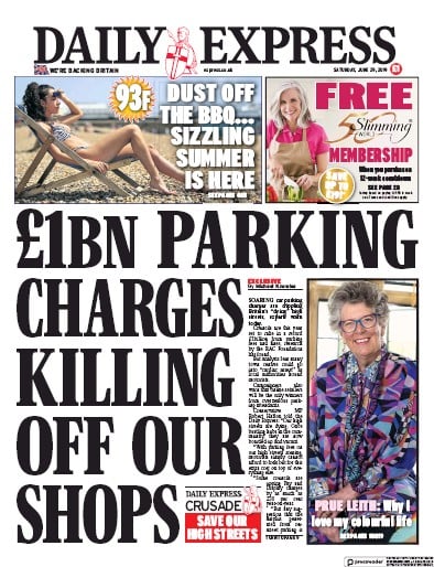 Daily Express Newspaper Front Page (UK) for 29 June 2019