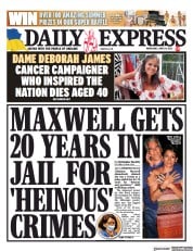 Daily Express front page for 29 June 2022