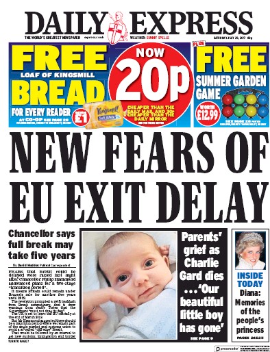 Daily Express Newspaper Front Page (UK) for 29 July 2017