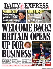 Daily Express (UK) Newspaper Front Page for 29 July 2021