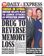 Daily Express (UK) Newspaper Front Page for 29 August 2013