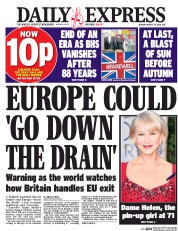 Daily Express (UK) Newspaper Front Page for 29 August 2016