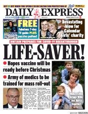 Daily Express (UK) Newspaper Front Page for 29 August 2020