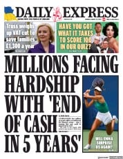 Daily Express (UK) Newspaper Front Page for 29 August 2022