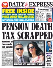 Daily Express (UK) Newspaper Front Page for 29 September 2014