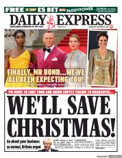 Daily Express (UK) Newspaper Front Page for 29 September 2021