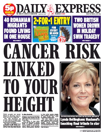 Daily Express Newspaper Front Page (UK) for 2 October 2015