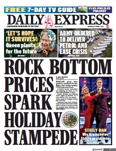 Daily Express Newspaper Front Page (UK) for 2 October 2021