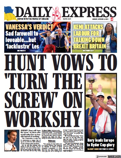 Daily Express Newspaper Front Page (UK) for 2 October 2023
