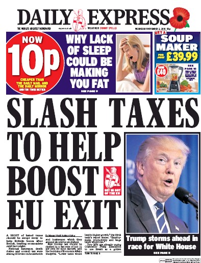 Daily Express Newspaper Front Page (UK) for 2 November 2016
