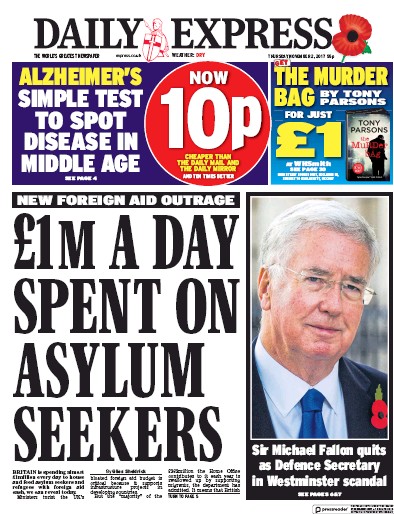 Daily Express Newspaper Front Page (UK) for 2 November 2017