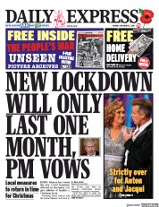 Daily Express (UK) Newspaper Front Page for 2 November 2020