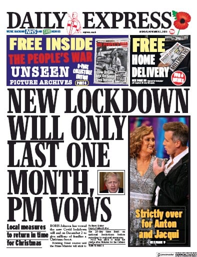 Daily Express Newspaper Front Page (UK) for 2 November 2020