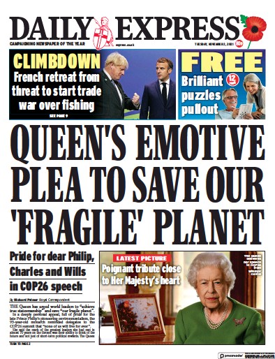 Daily Express Newspaper Front Page (UK) for 2 November 2021