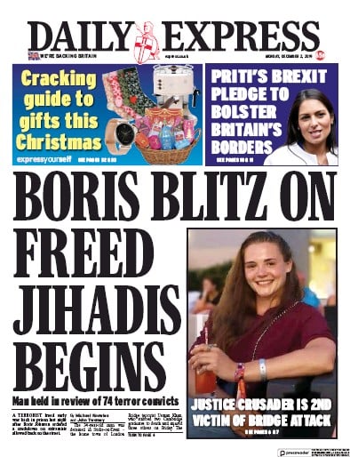 Daily Express Newspaper Front Page (UK) for 2 December 2019