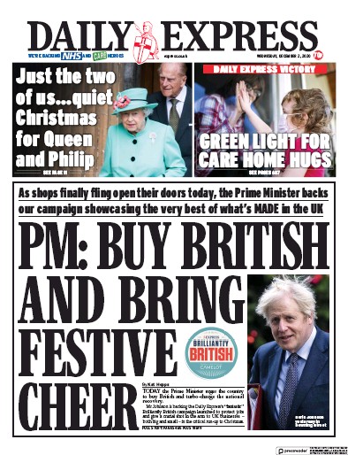 Daily Express Newspaper Front Page (UK) for 2 December 2020