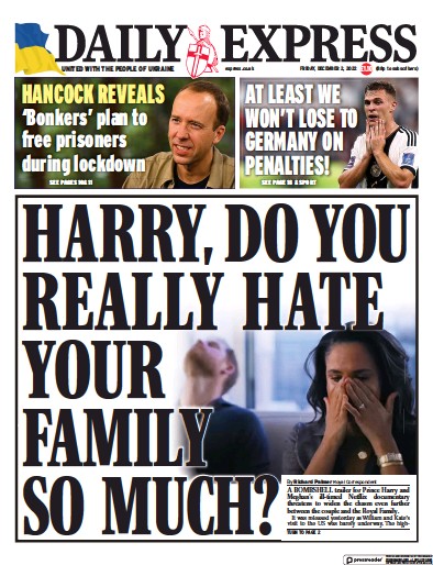 Daily Express Newspaper Front Page (UK) for 2 December 2022