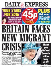 Daily Express (UK) Newspaper Front Page for 2 January 2016